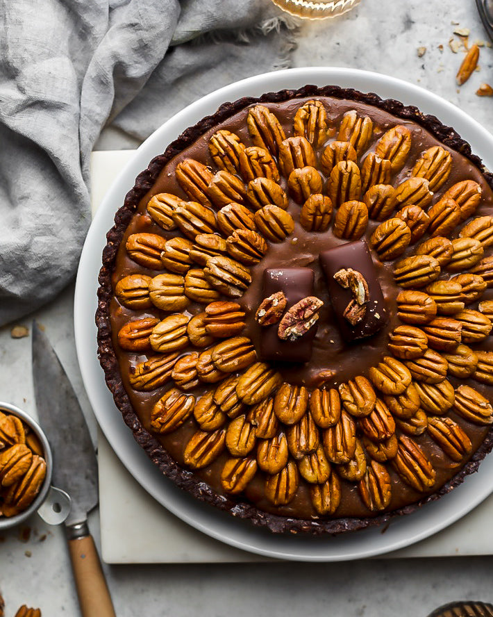 Pecan Caramel Tart with Chocolate Tahini Caramel